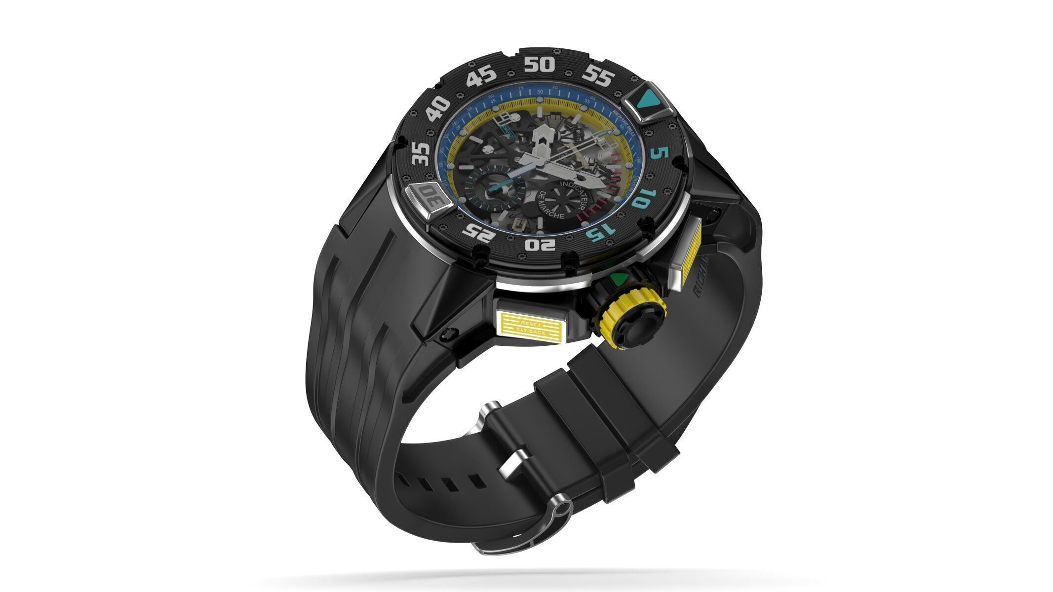 Richard Mille RM 032 Yellow Luxury Watch 3D model_9