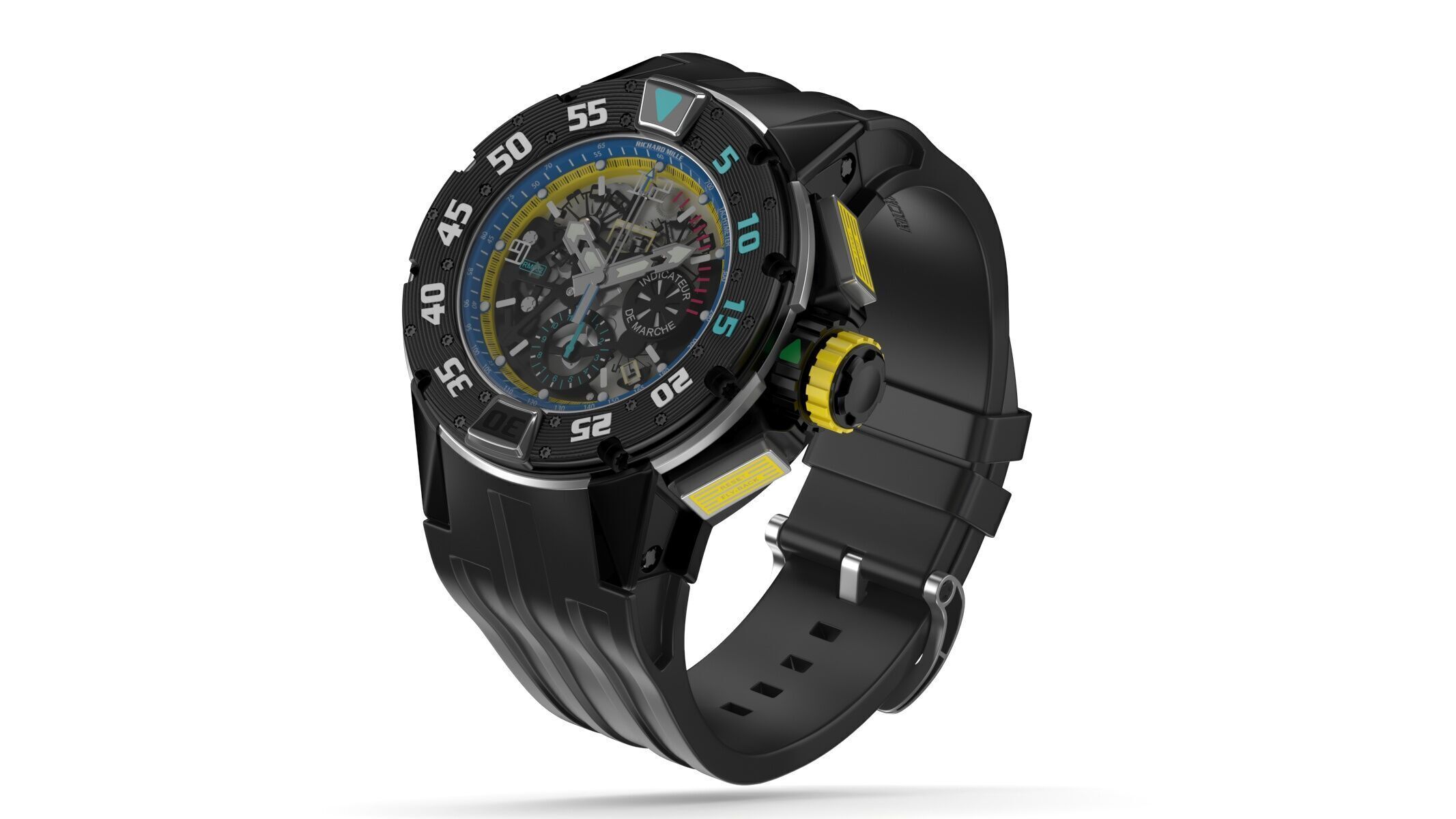 Richard Mille RM 032 Yellow Luxury Watch 3D model_1