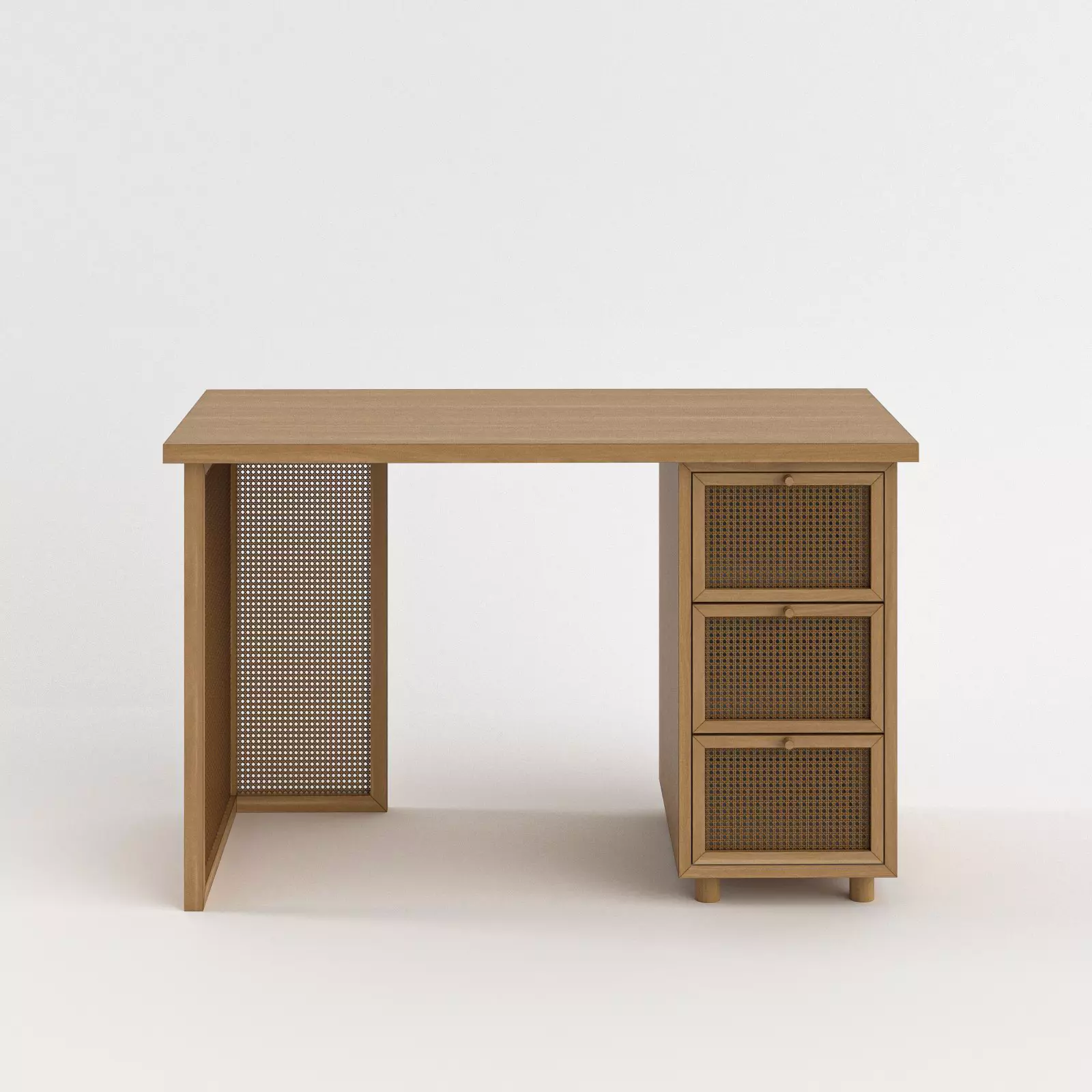Japandi Work Desk Minimalist Wooden SketchUp VRay Furniture Low-poly 3D model