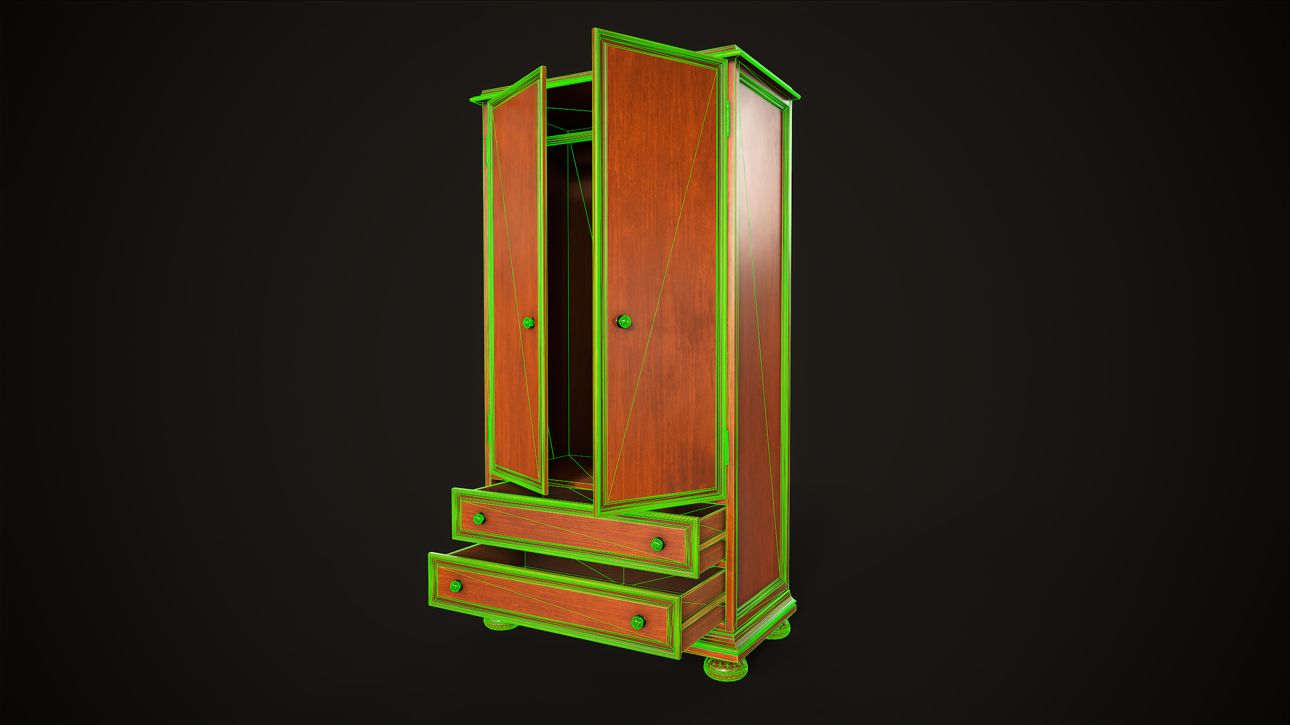 Vintage wardrobe Low-poly 3D model_15
