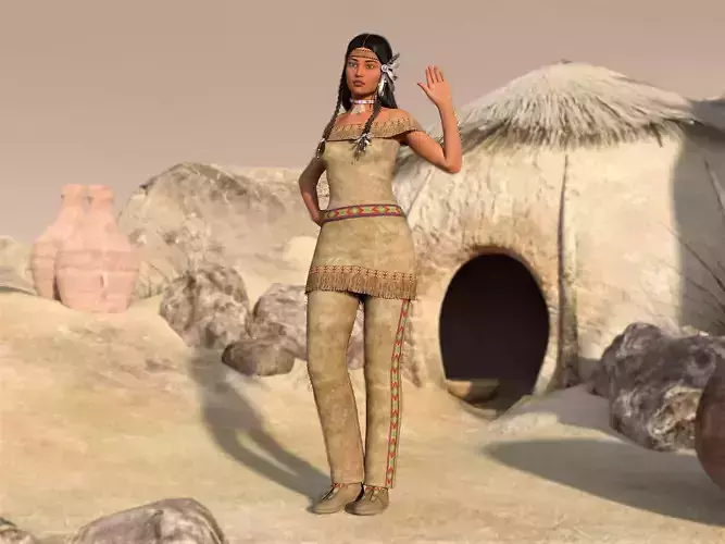 Native American Girl - Squaw Rigged Animated Low-poly 3D model