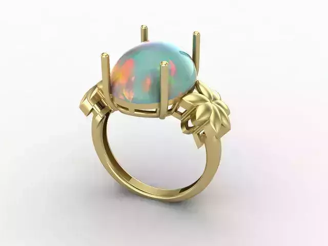 Flower gold ring with opal 
