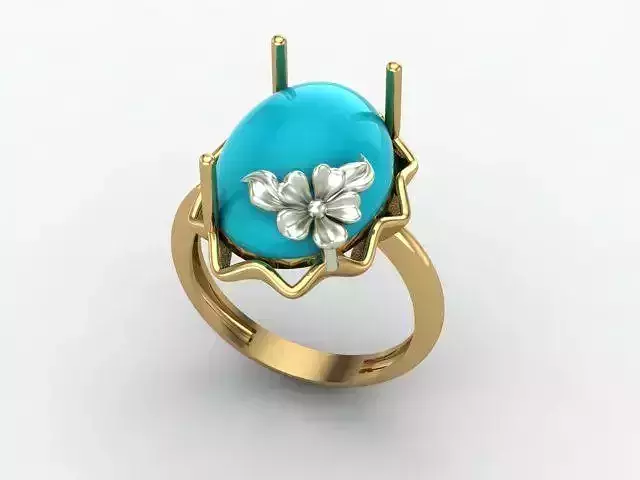 Gold ring with turquoise 3D print model