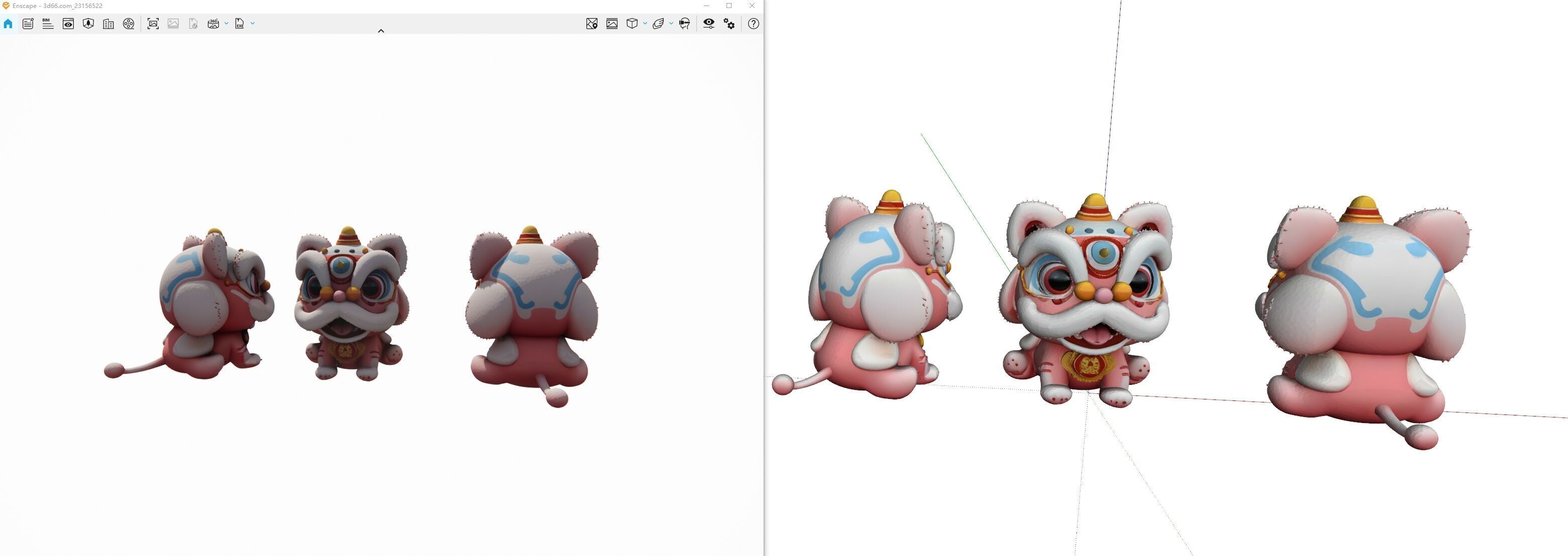 Lion Dance Low-poly 3D model_4