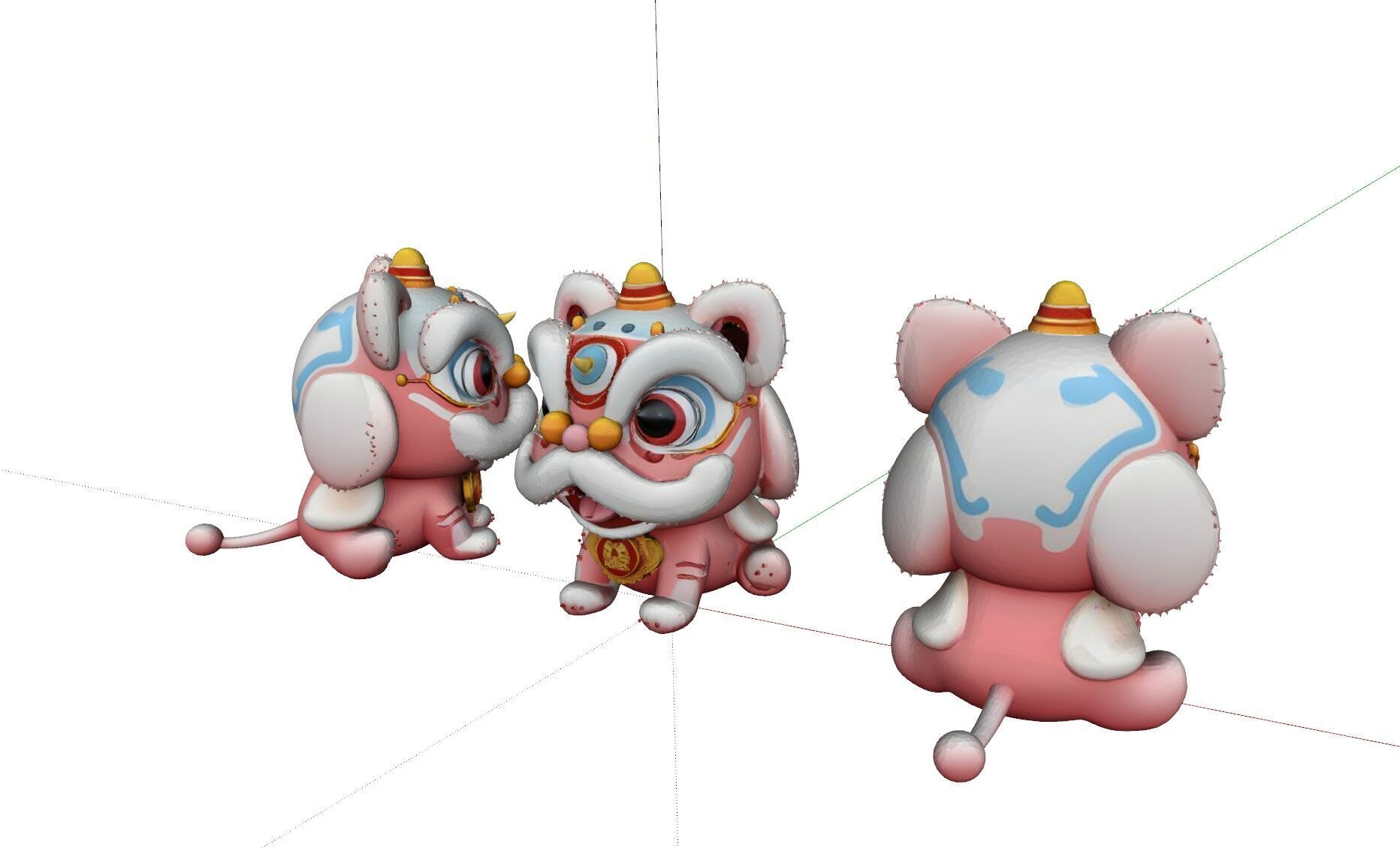 Lion Dance Low-poly 3D model_3