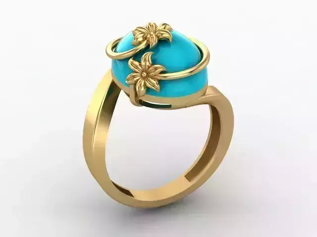 Gold ring with turquoise 3D print model
