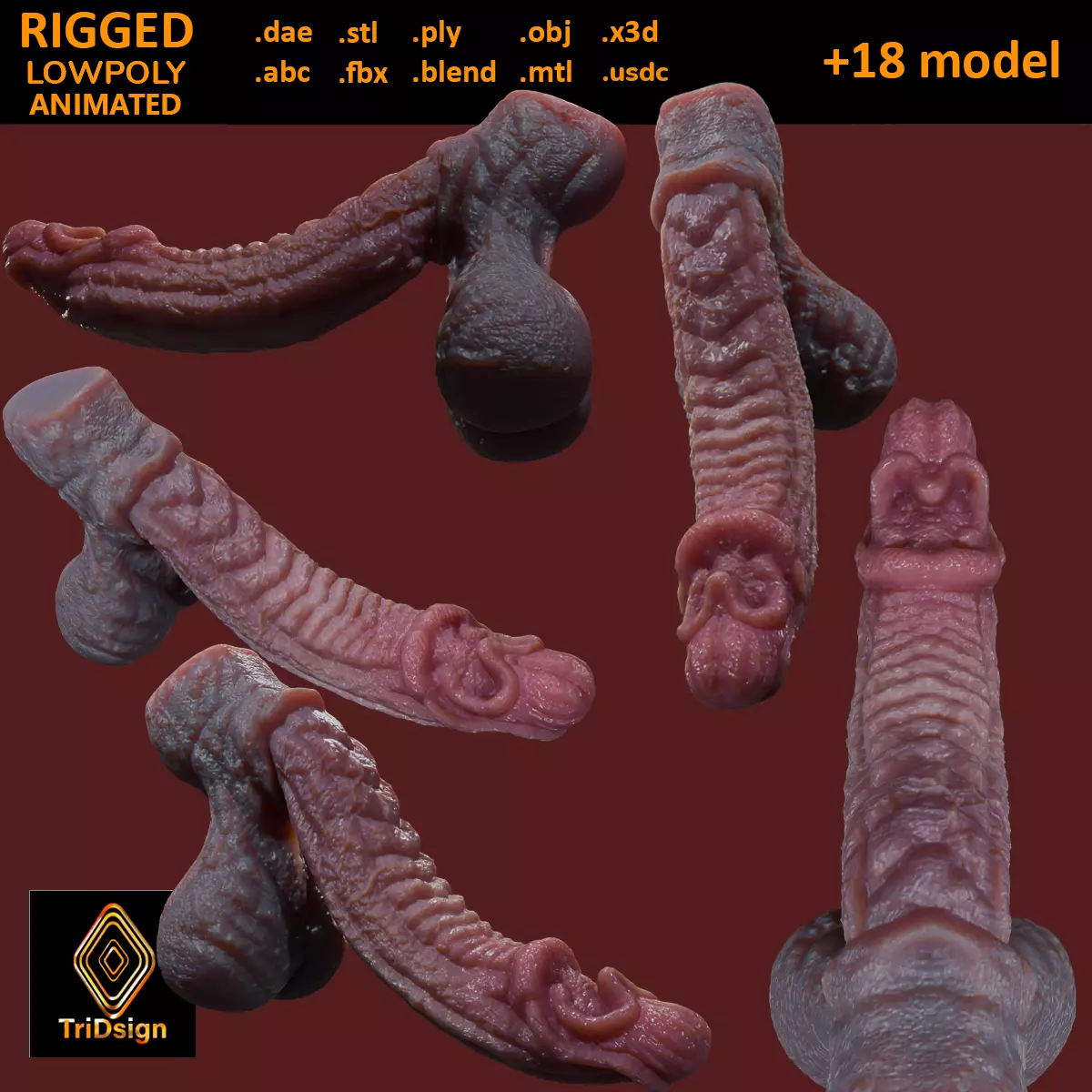 Fantasy Birmal Monster Penis Rigged Lowpoly Low-poly 3D model_0