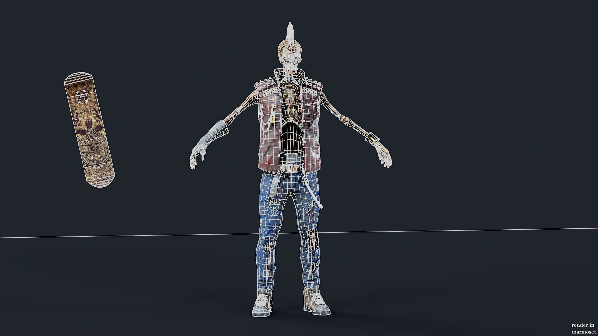 PUNK SKELETON Rock and Roll  Low-poly 3D model_12