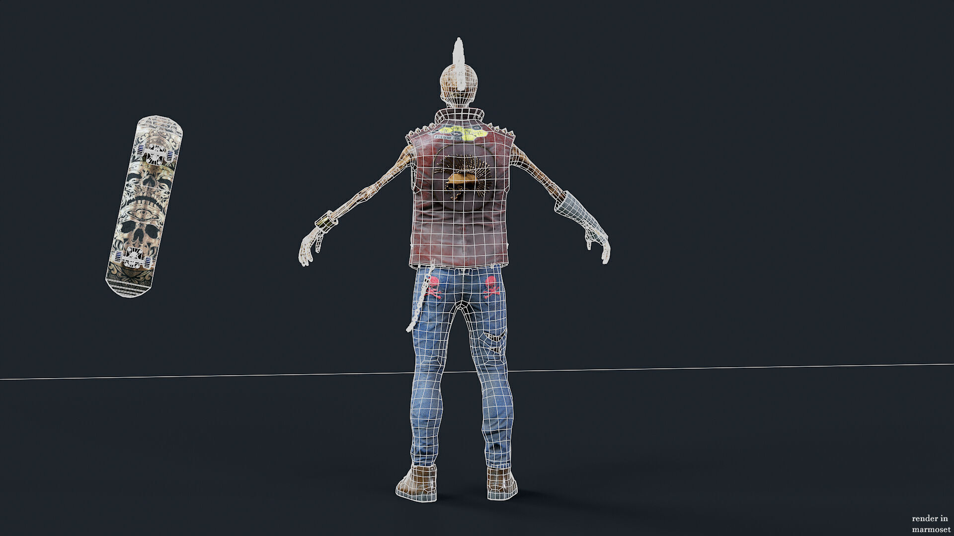 PUNK SKELETON Rock and Roll  Low-poly 3D model_15