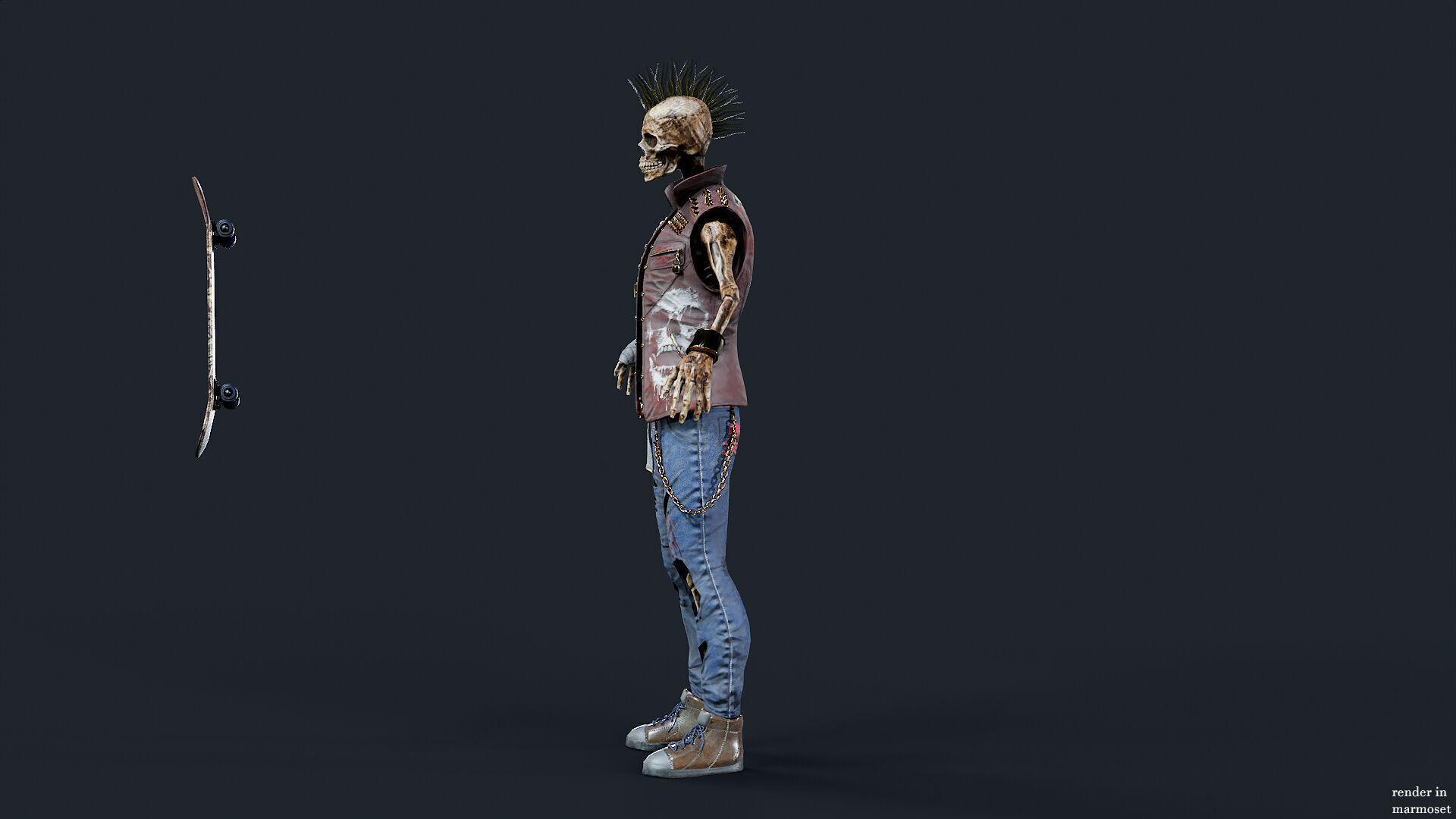 PUNK SKELETON Rock and Roll  Low-poly 3D model_11