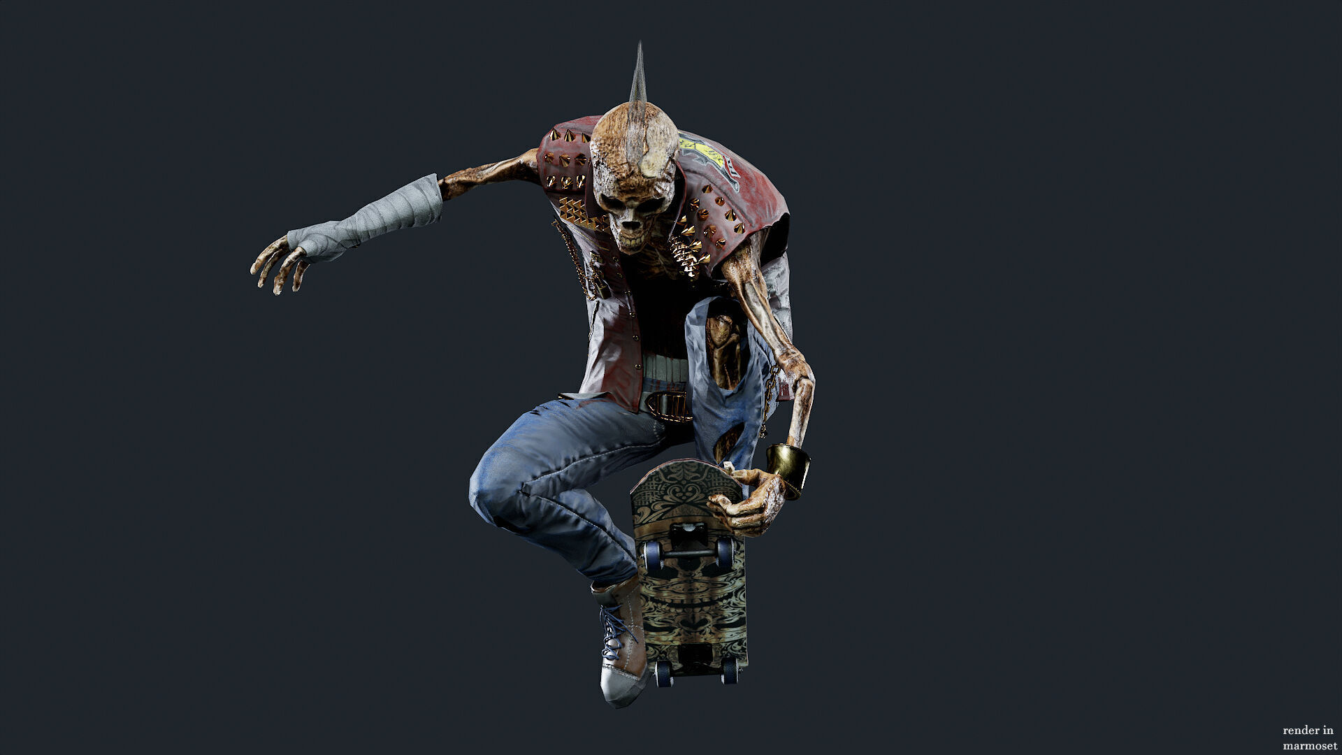 PUNK SKELETON Rock and Roll  Low-poly 3D model_5