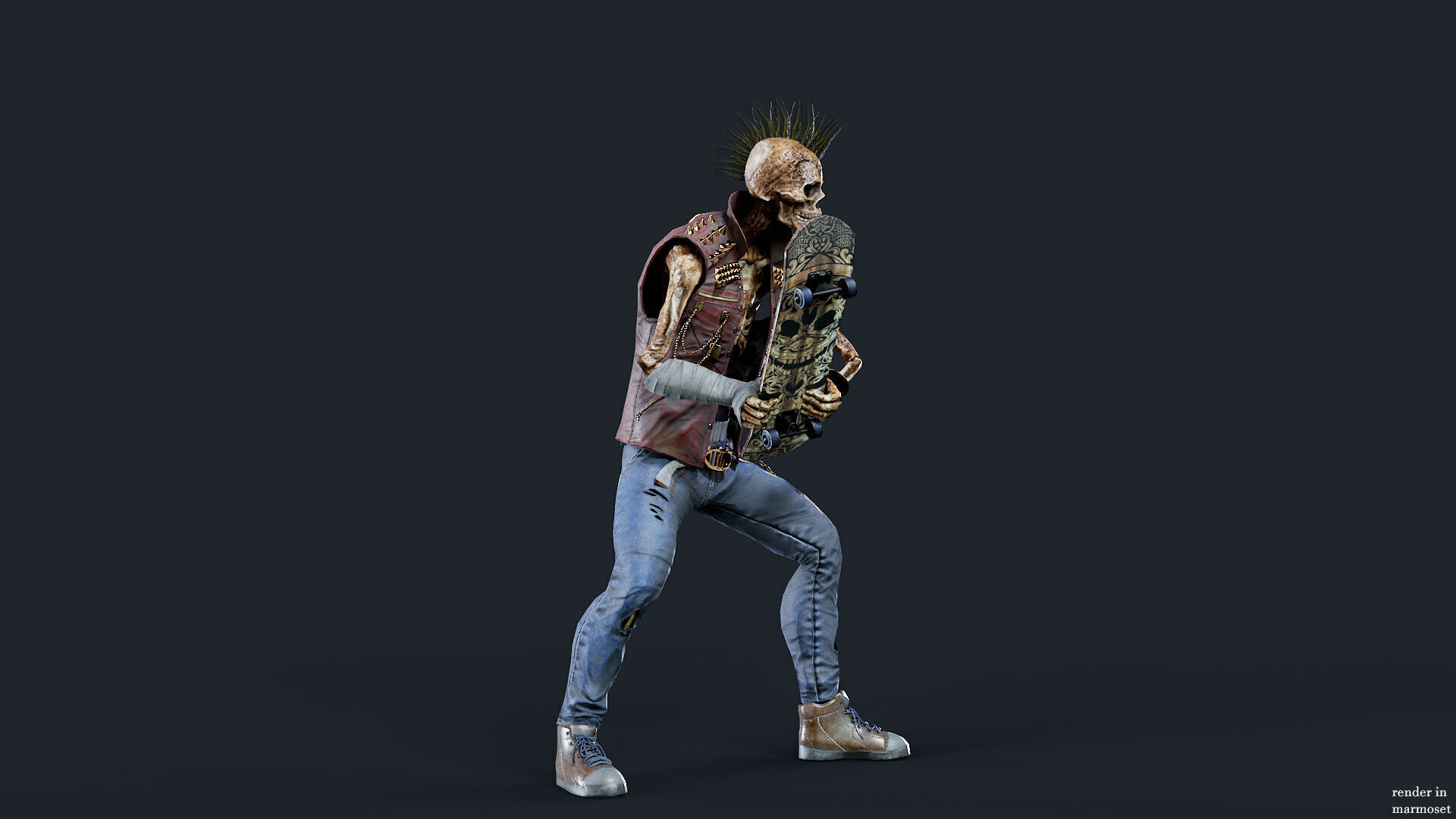 PUNK SKELETON Rock and Roll  Low-poly 3D model_6