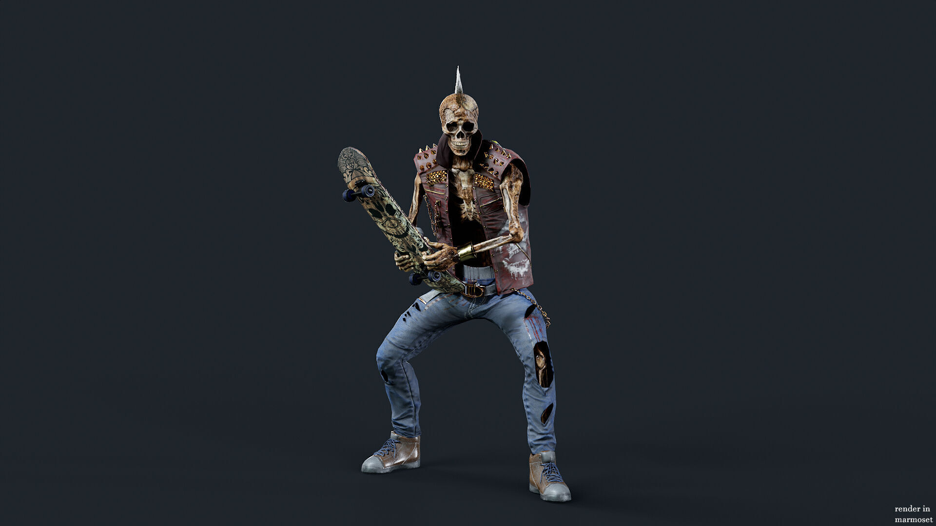 PUNK SKELETON Rock and Roll  Low-poly 3D model_4