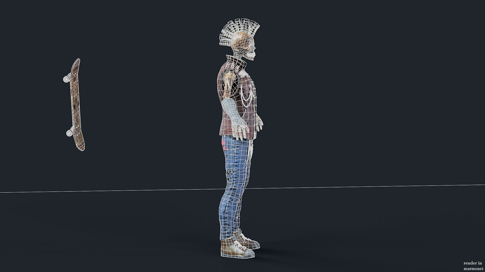 PUNK SKELETON Rock and Roll  Low-poly 3D model_13