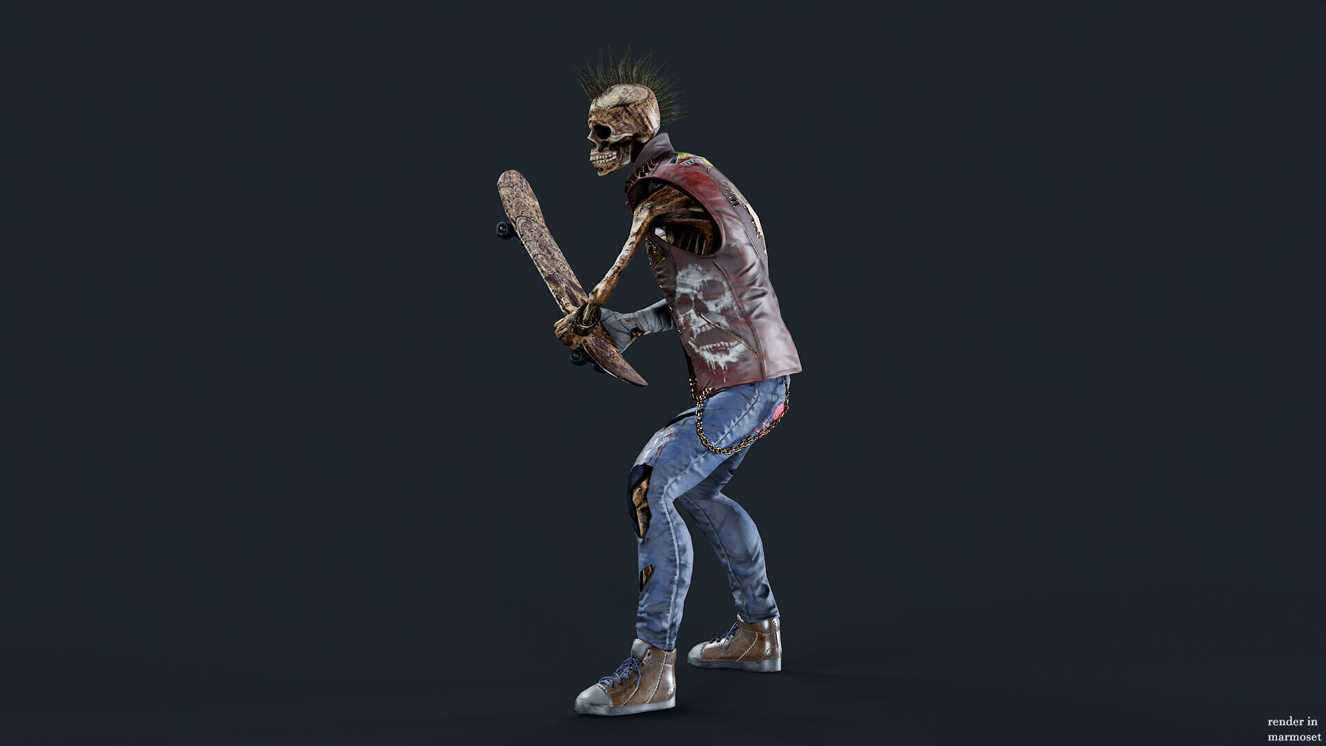 PUNK SKELETON Rock and Roll  Low-poly 3D model_7