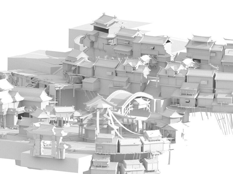 Ancient town Low-poly 3D model_5