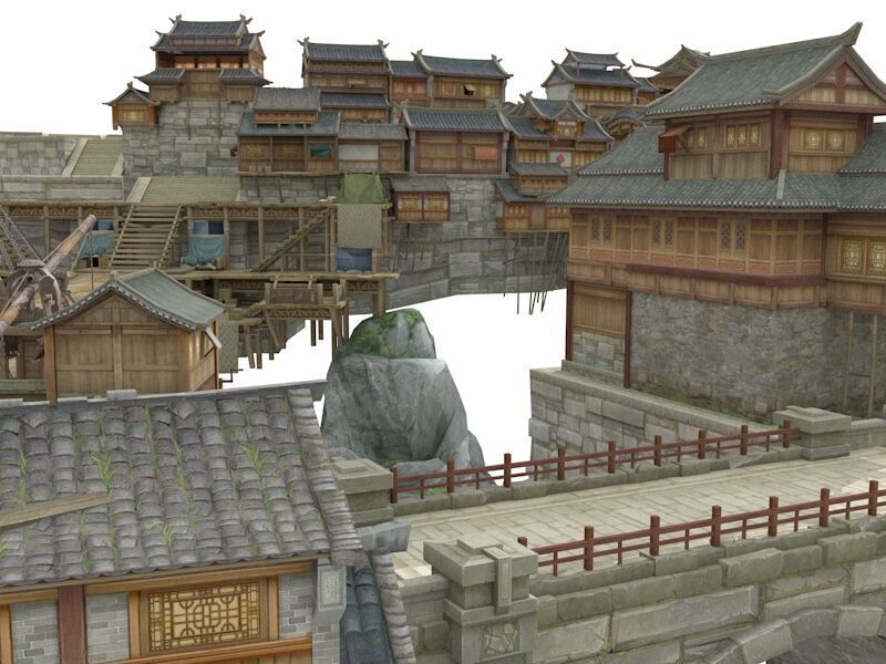 Ancient town Low-poly 3D model_4