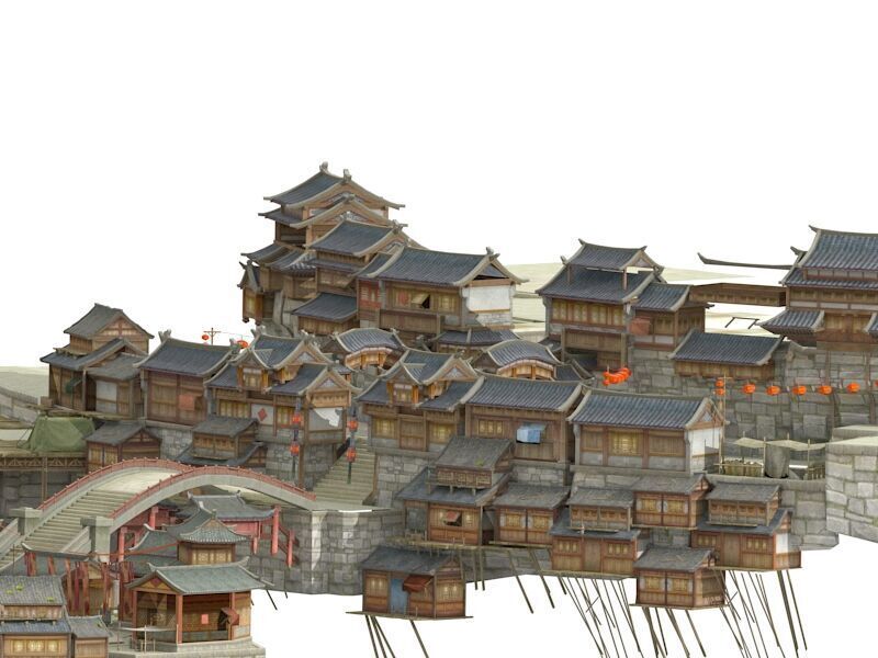 Ancient town Low-poly 3D model_1