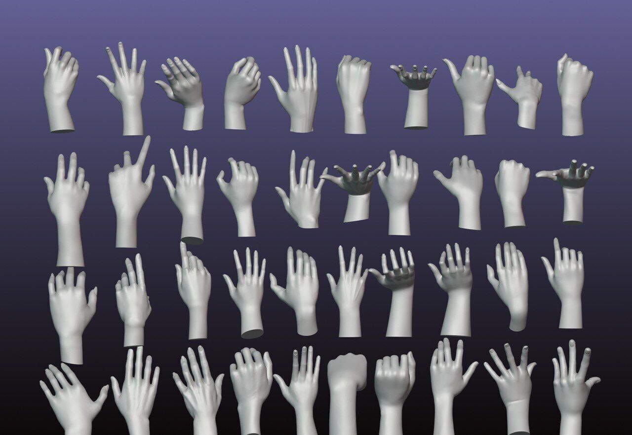 60 Female hand poses 3D model_7