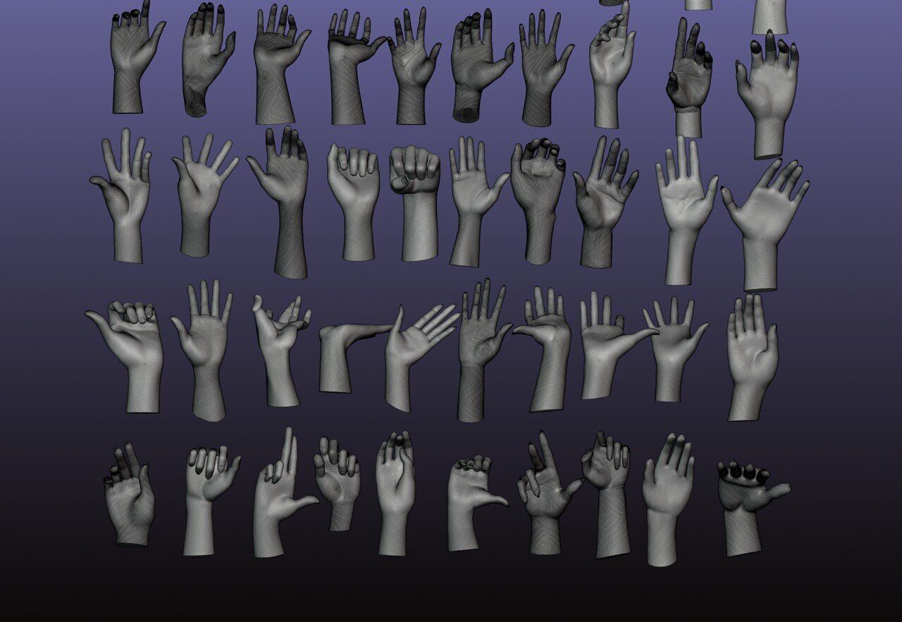 60 Female hand poses 3D model_2