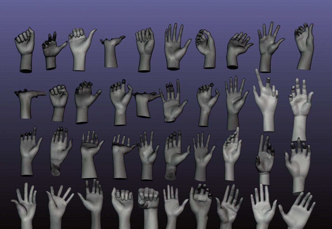 60 Female hand poses 3D model_1
