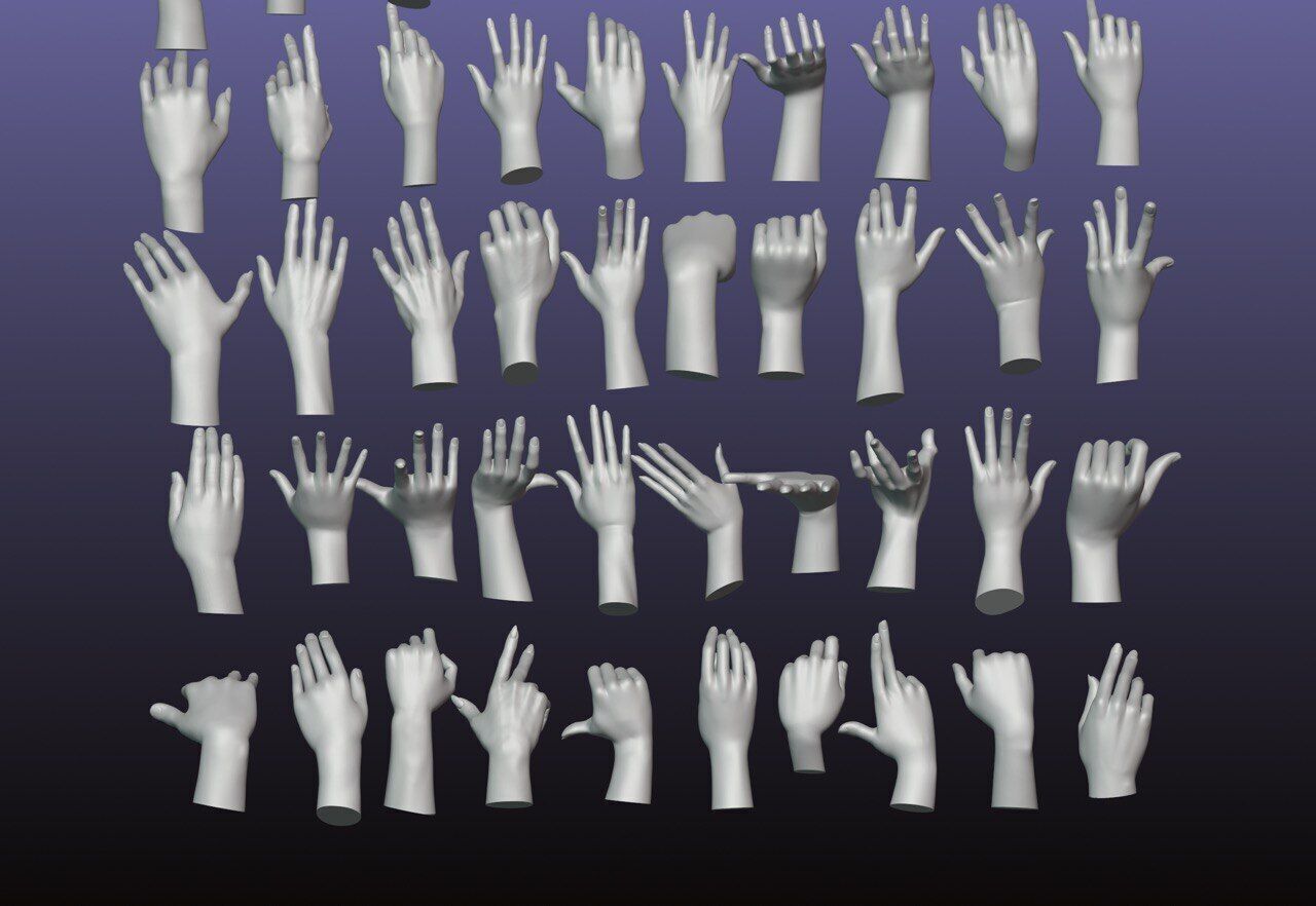 60 Female hand poses 3D model_6