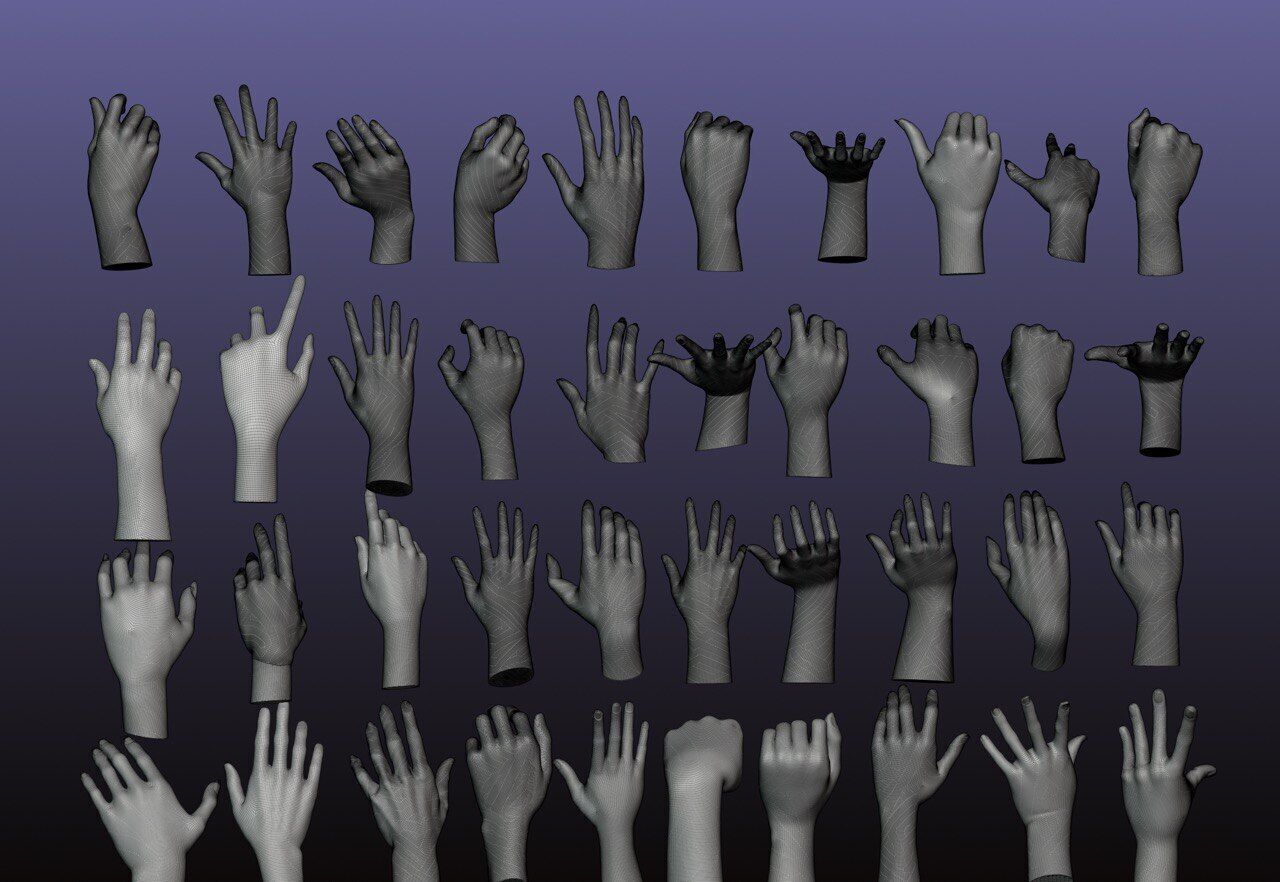 60 Female hand poses 3D model_8