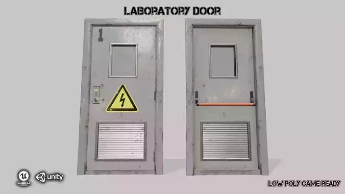 Laboratory door grey Low-poly 3D model