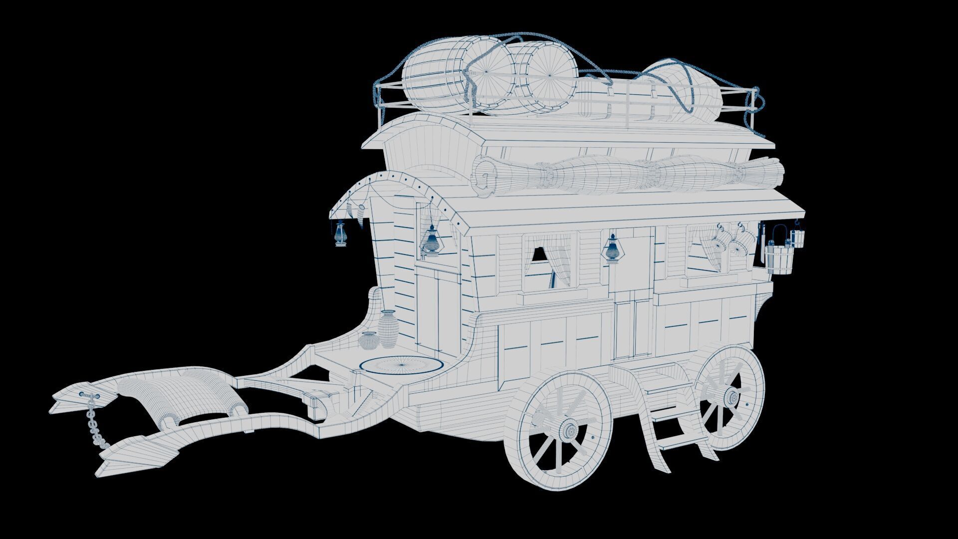 Wooden carriage 3D model with textures Low-poly 3D model_7