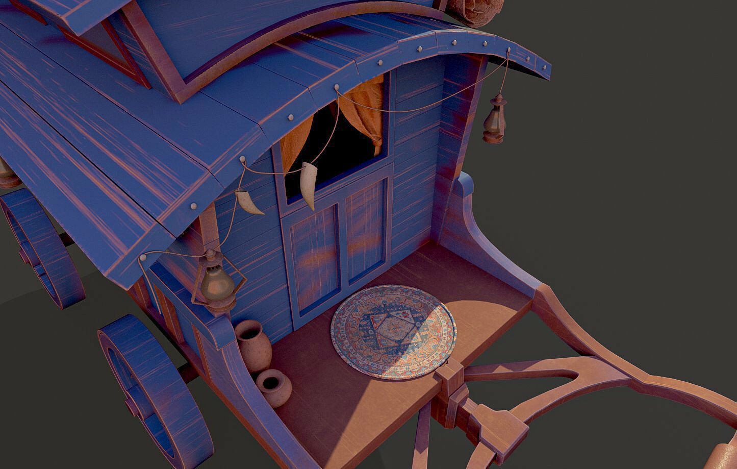 Wooden carriage 3D model with textures Low-poly 3D model_6