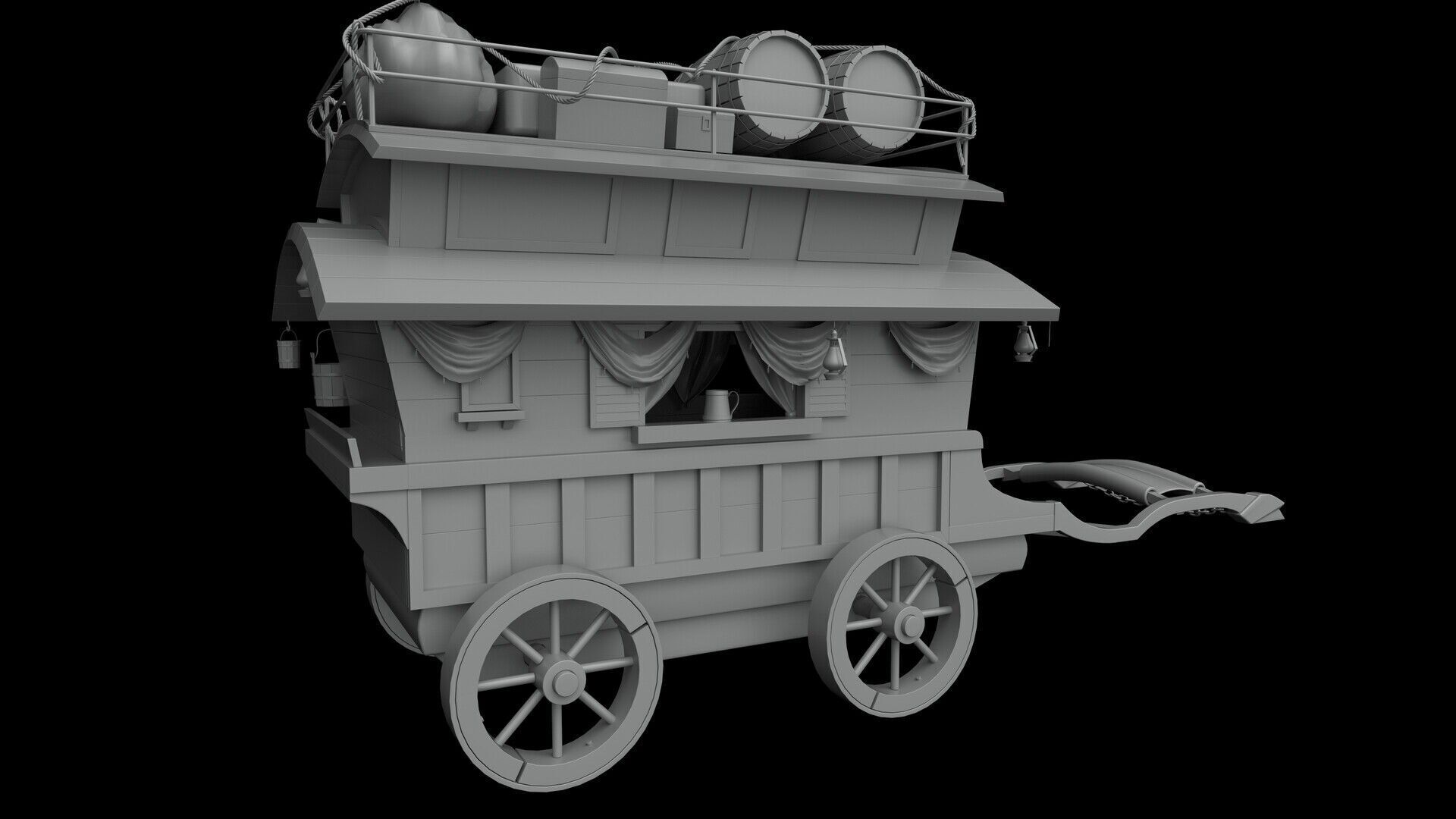 Wooden carriage 3D model with textures Low-poly 3D model_9