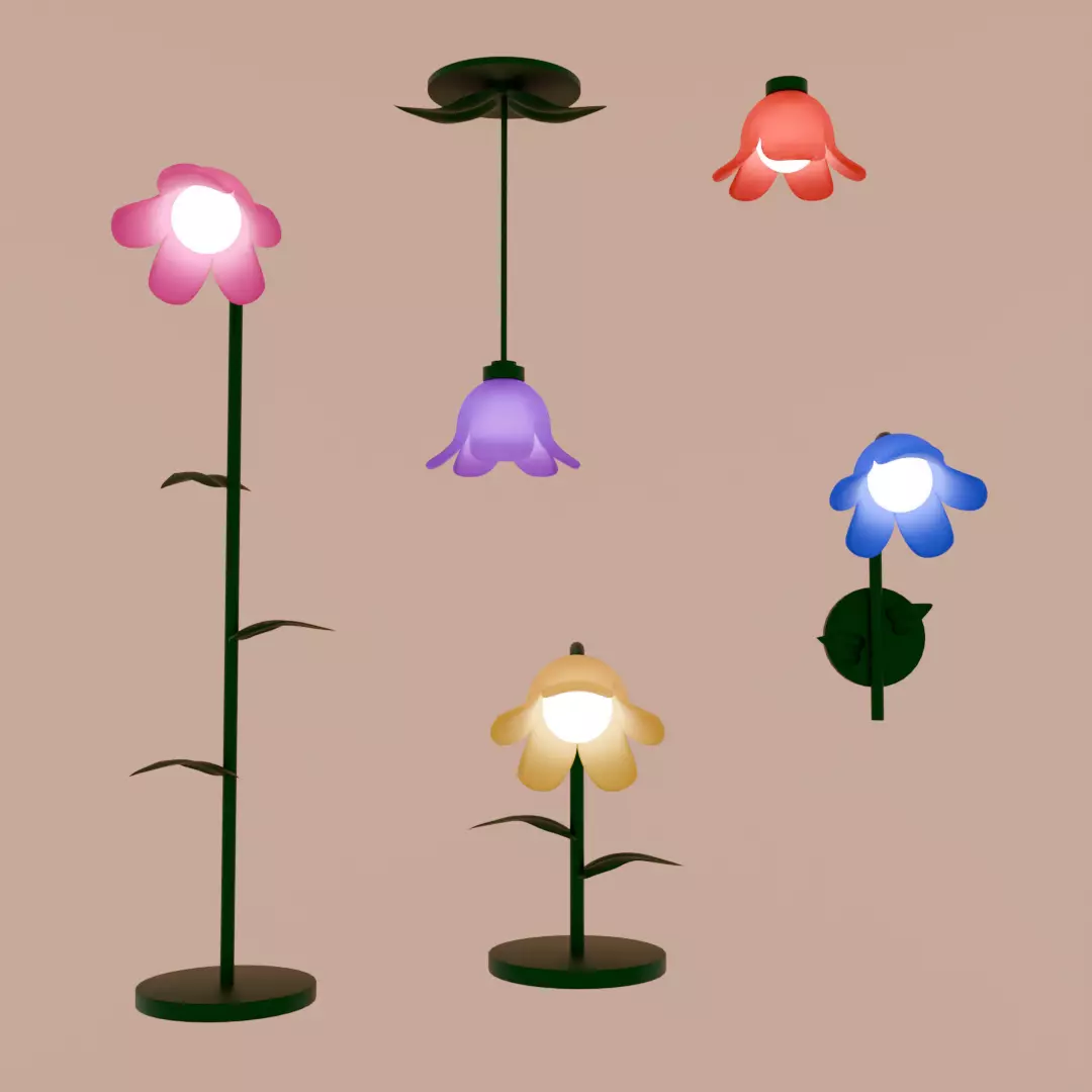 Flower Lamp set 3D model_0