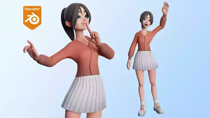 Cartoon White Teen Woman Rigged  Low-poly 3D model