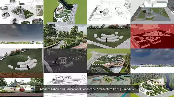 Modern Urban and Educational Landscape Architecture Pack 3D Model Collection