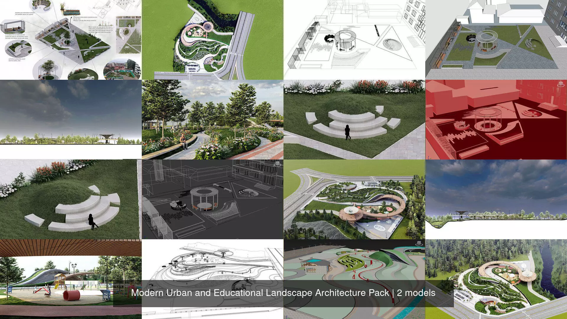 Modern Urban and Educational Landscape Architecture Pack 3D Model Collection_0