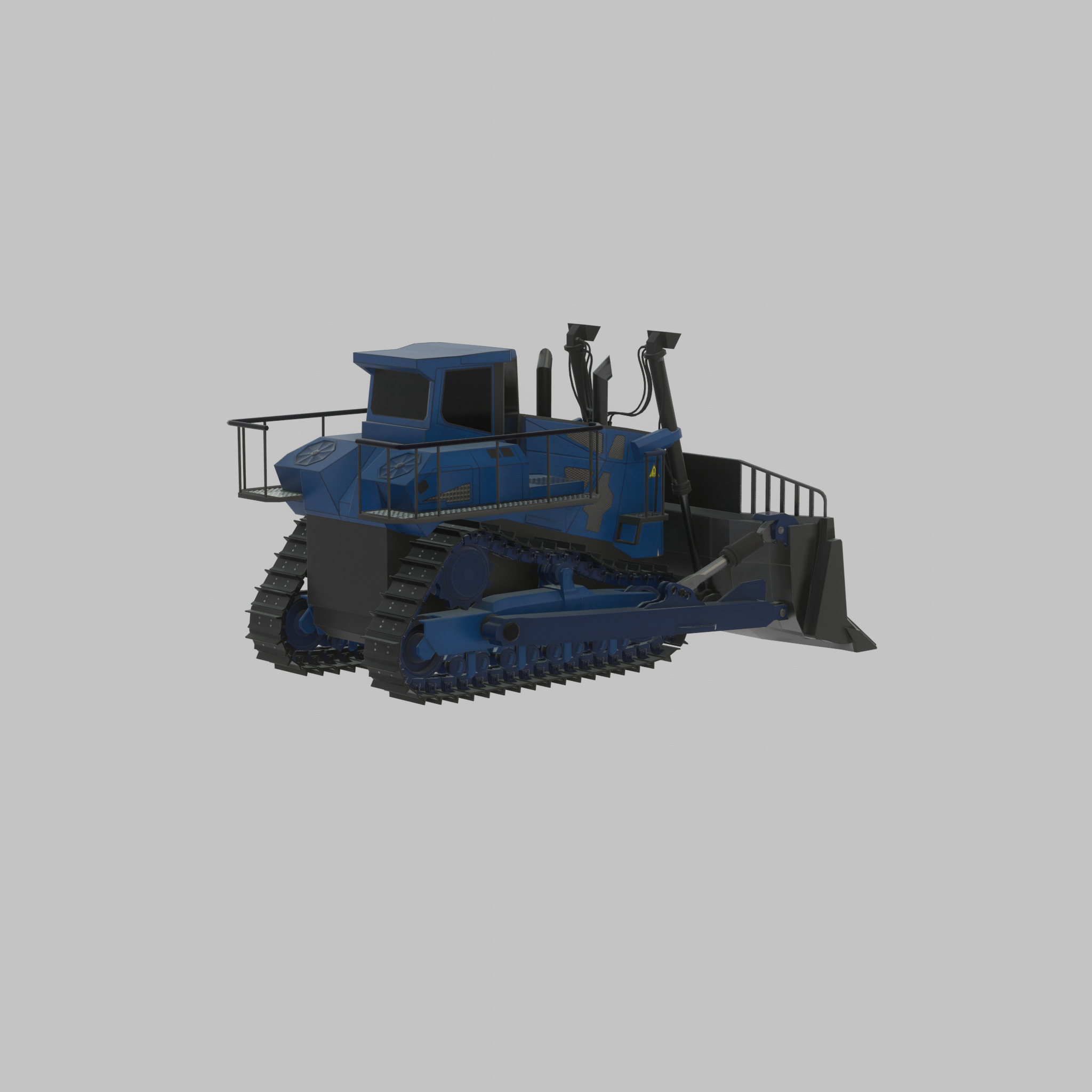 Hydraulic bulldozer tracked construction site vehicle blue Low-poly 3D model_46