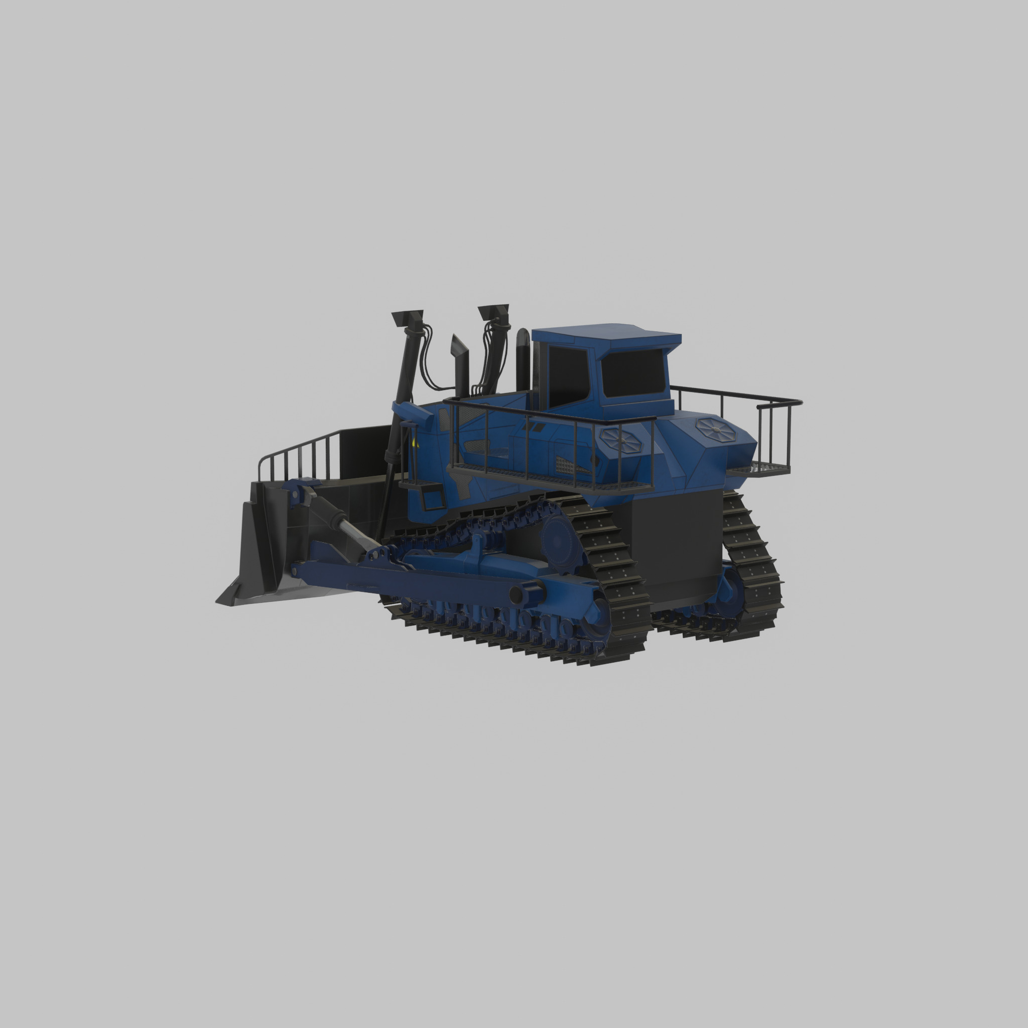 Hydraulic bulldozer tracked construction site vehicle blue Low-poly 3D model_35