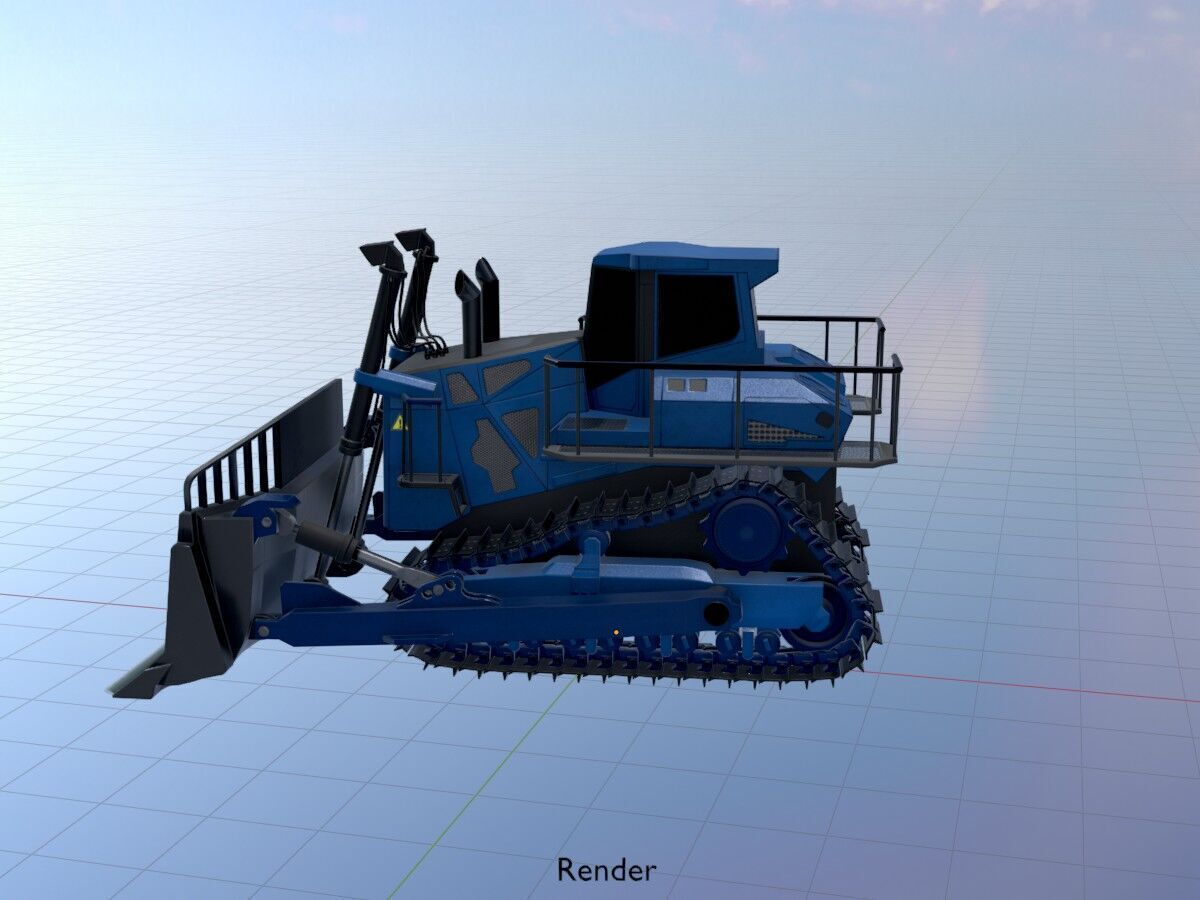 Hydraulic bulldozer tracked construction site vehicle blue Low-poly 3D model_6