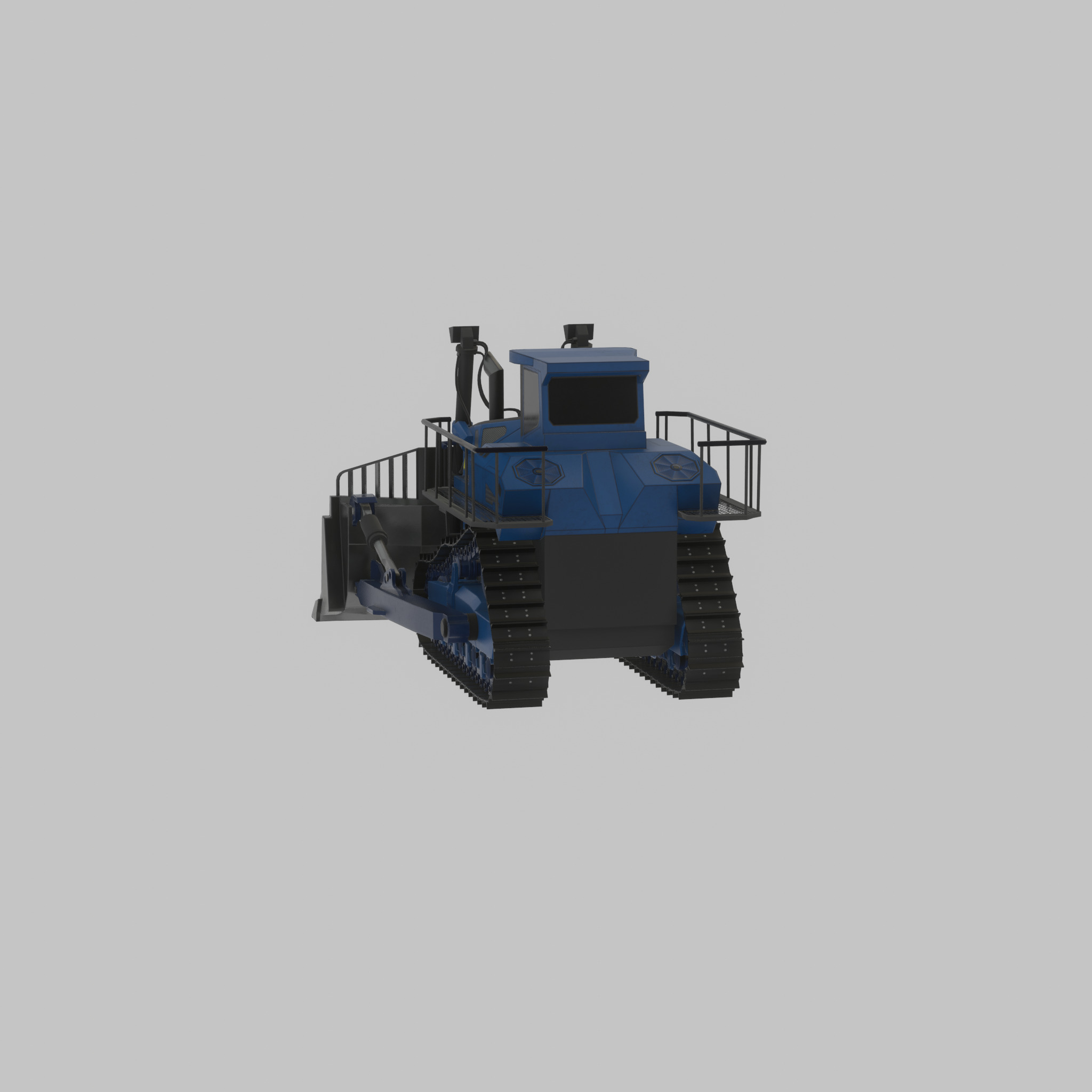 Hydraulic bulldozer tracked construction site vehicle blue Low-poly 3D model_38