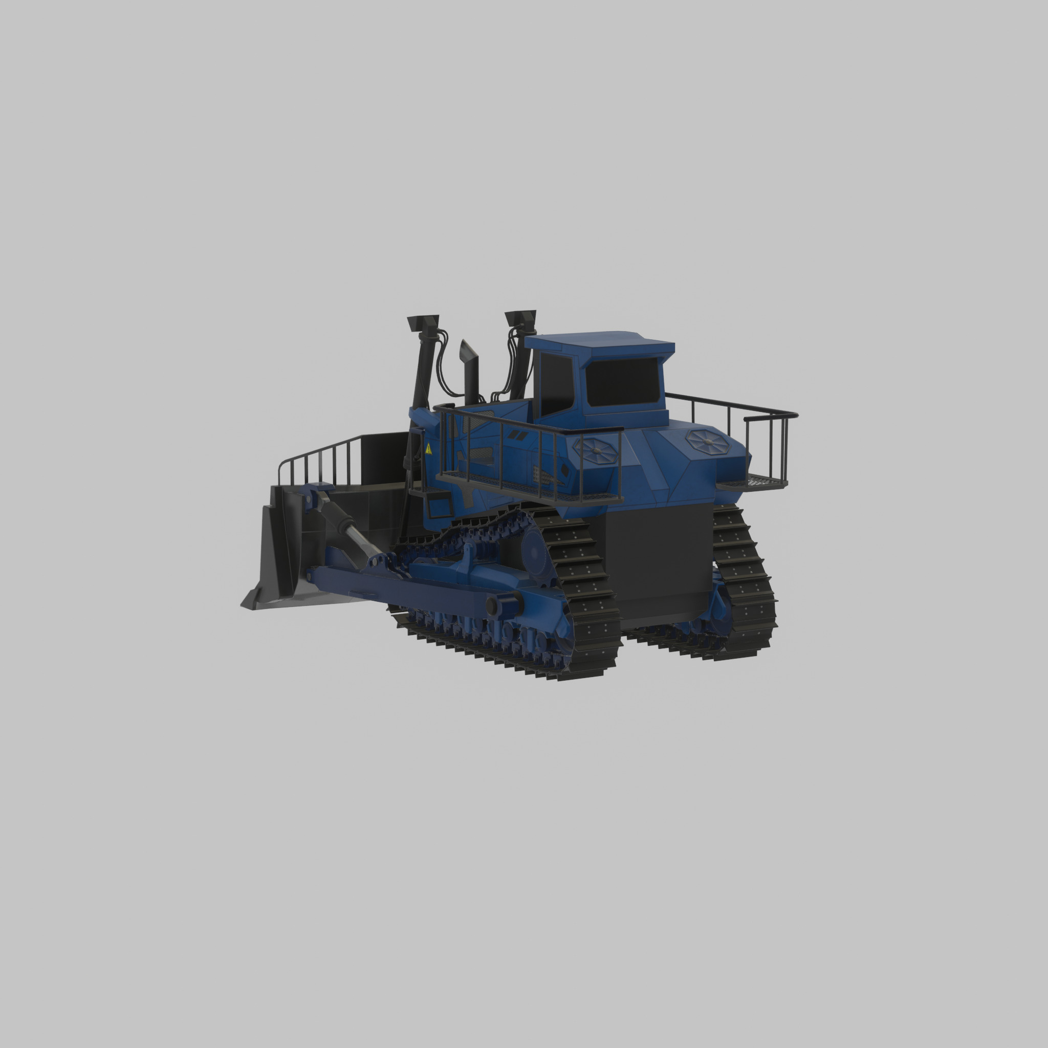 Hydraulic bulldozer tracked construction site vehicle blue Low-poly 3D model_36
