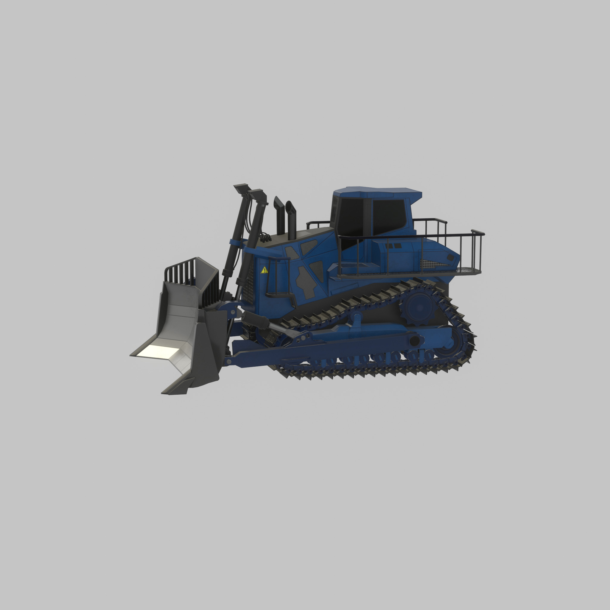 Hydraulic bulldozer tracked construction site vehicle blue Low-poly 3D model_27