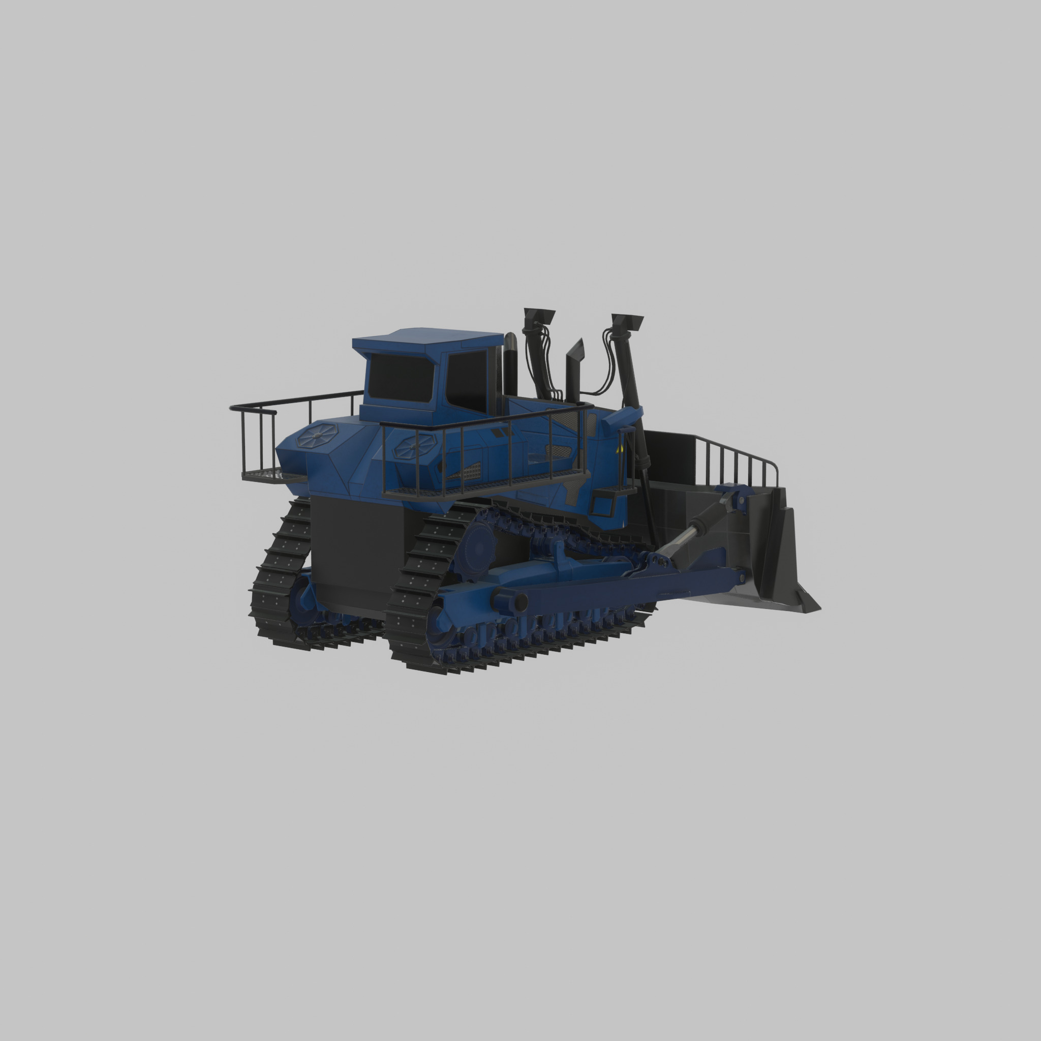 Hydraulic bulldozer tracked construction site vehicle blue Low-poly 3D model_45