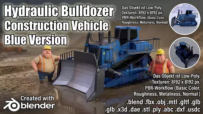Hydraulic bulldozer tracked construction site vehicle blue