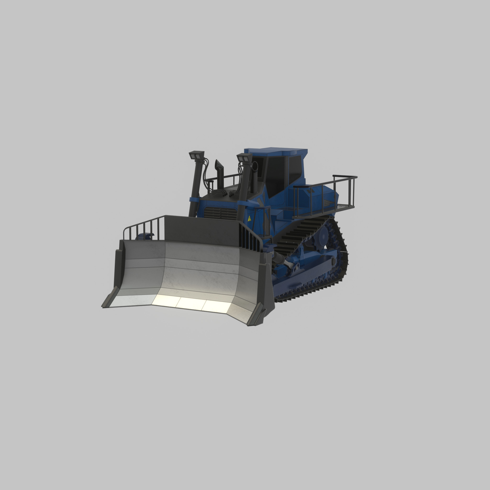 Hydraulic bulldozer tracked construction site vehicle blue Low-poly 3D model_61