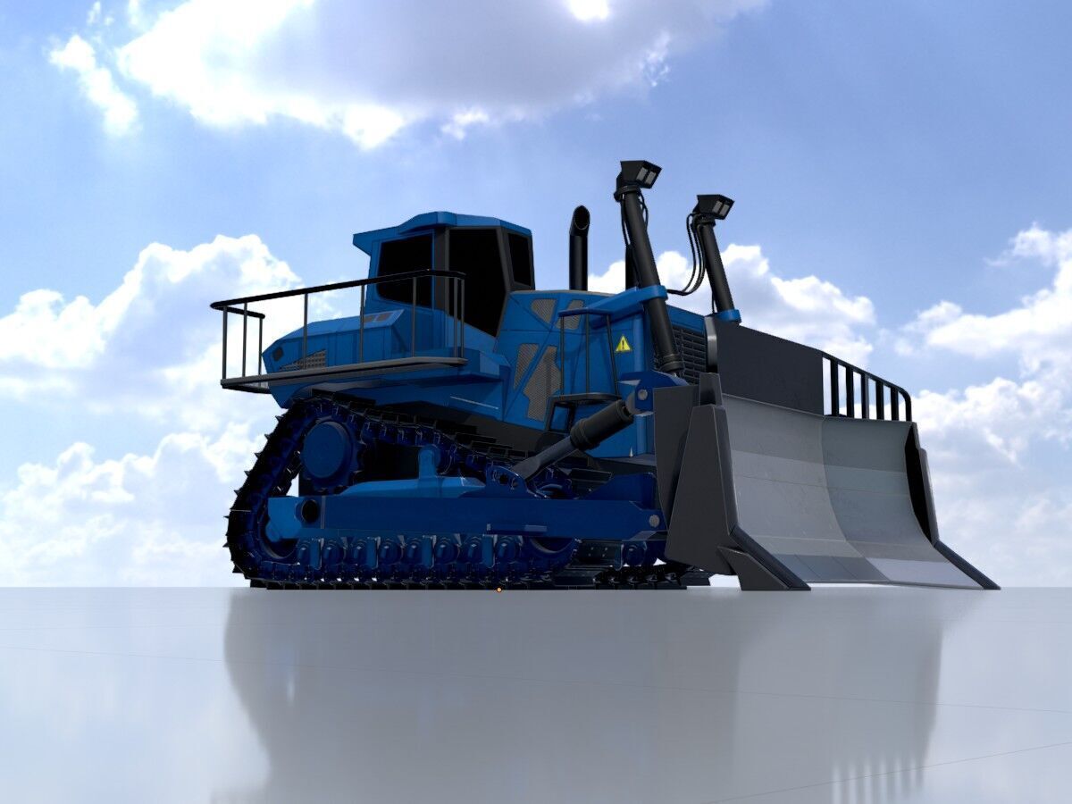 Hydraulic bulldozer tracked construction site vehicle blue Low-poly 3D model_2
