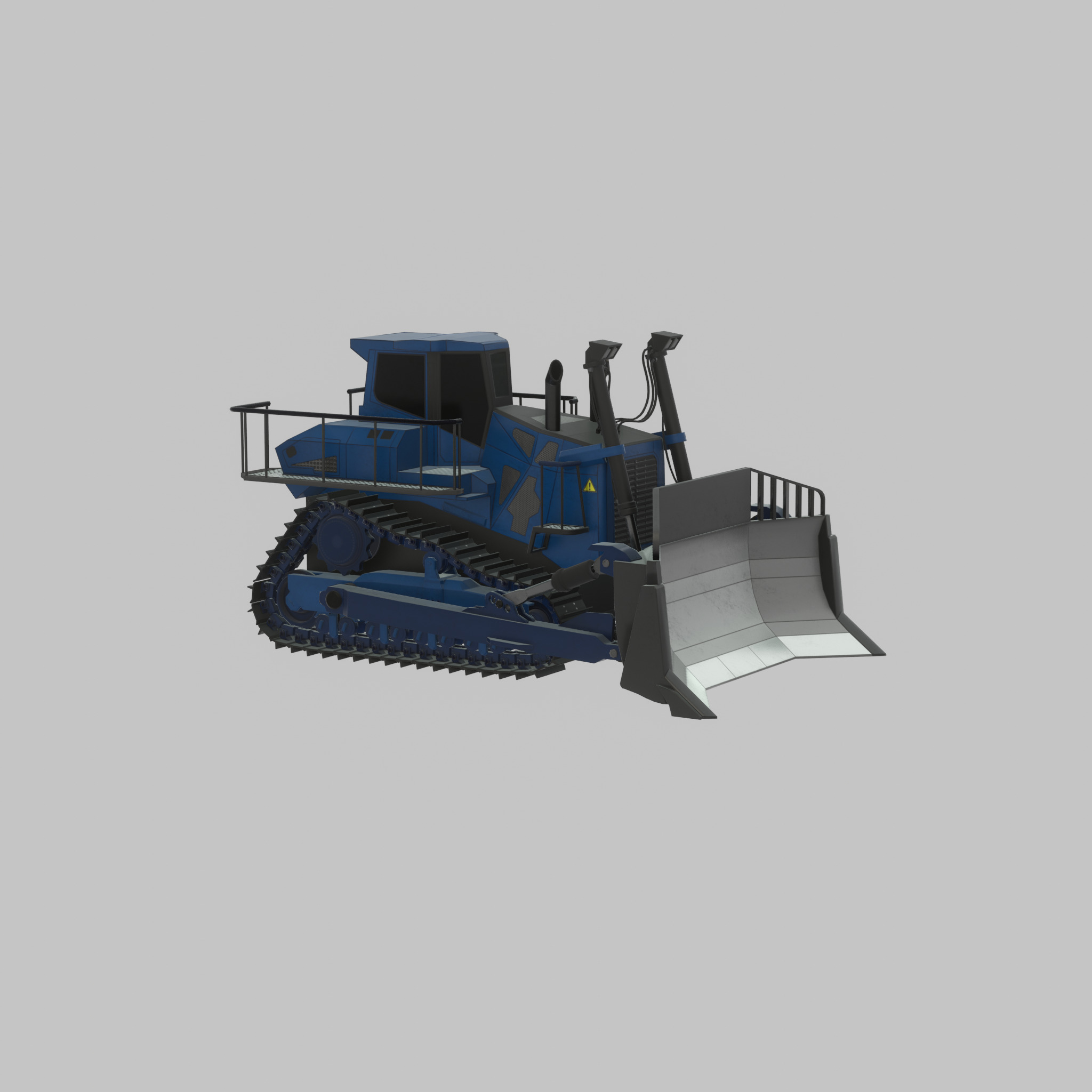 Hydraulic bulldozer tracked construction site vehicle blue Low-poly 3D model_54