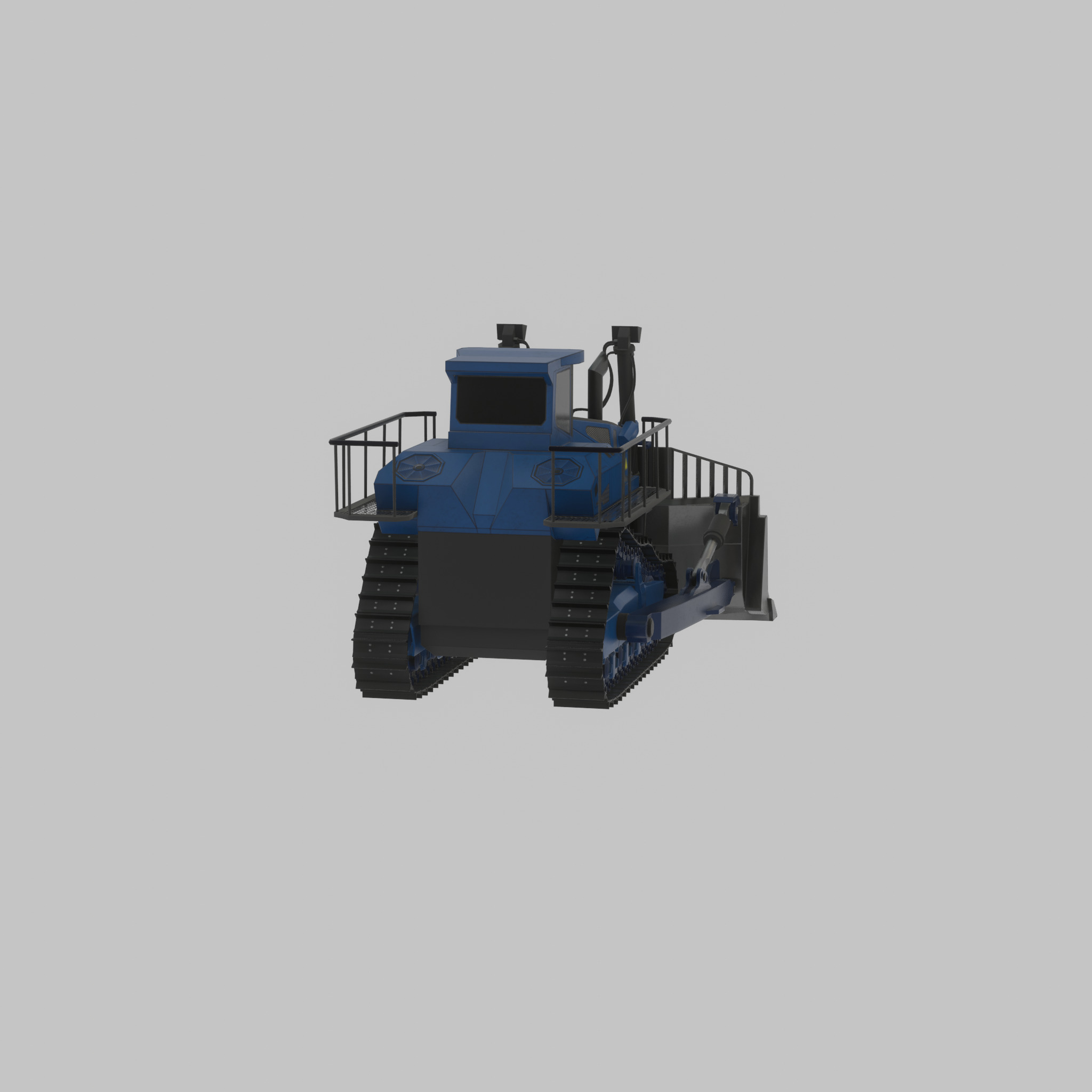 Hydraulic bulldozer tracked construction site vehicle blue Low-poly 3D model_41