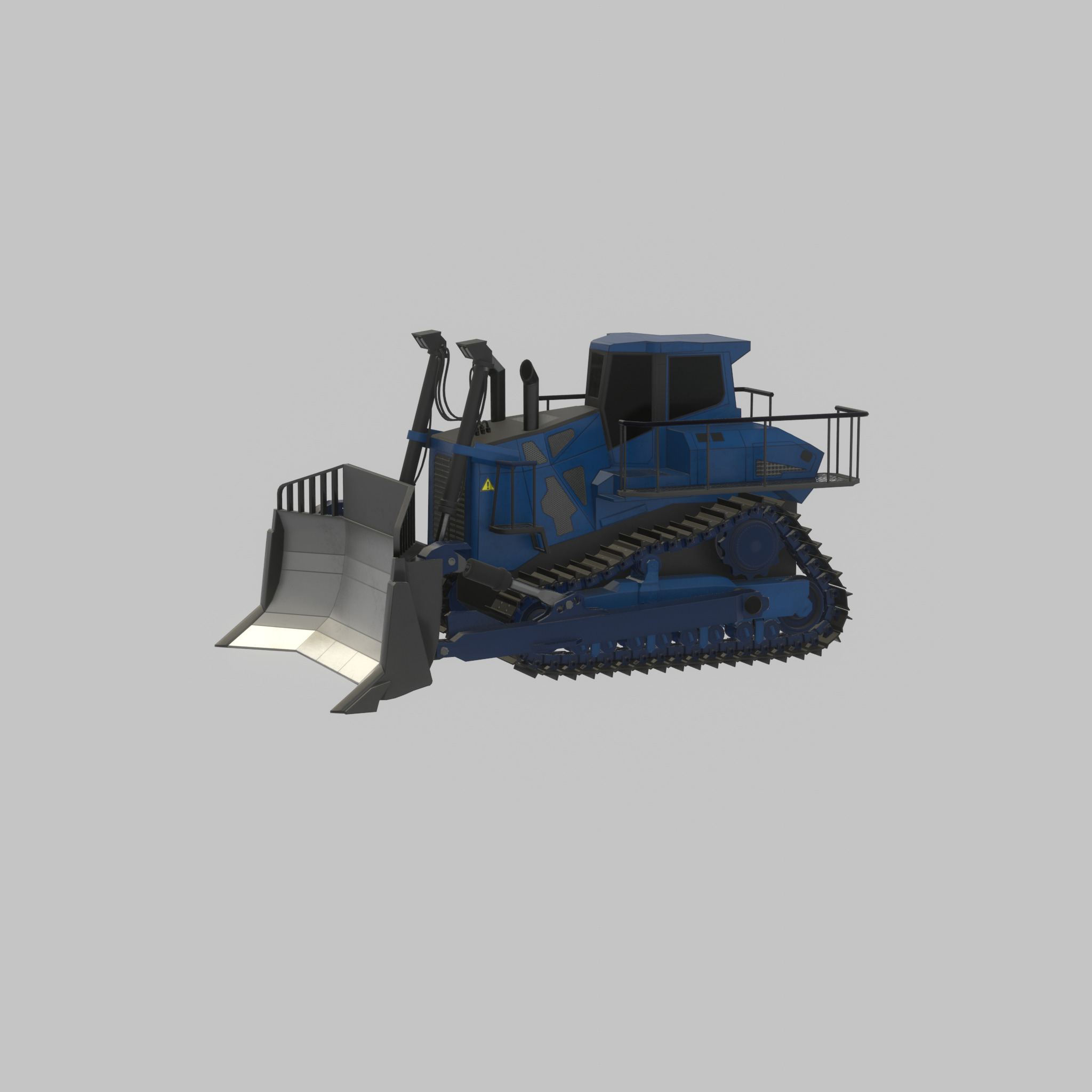 Hydraulic bulldozer tracked construction site vehicle blue Low-poly 3D model_26