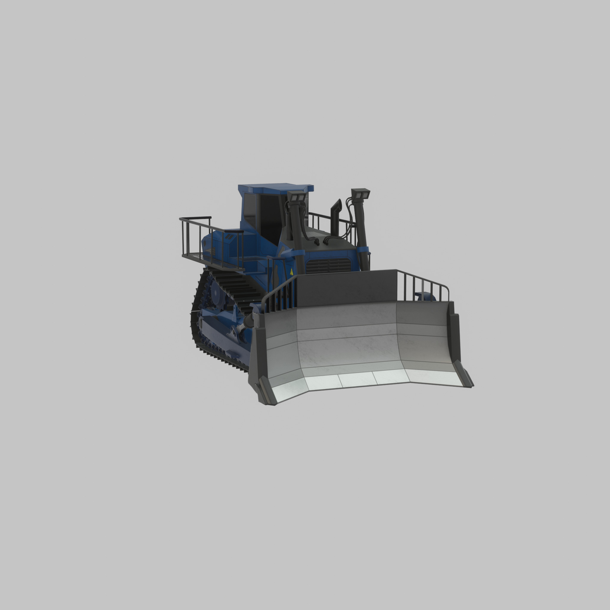 Hydraulic bulldozer tracked construction site vehicle blue Low-poly 3D model_44
