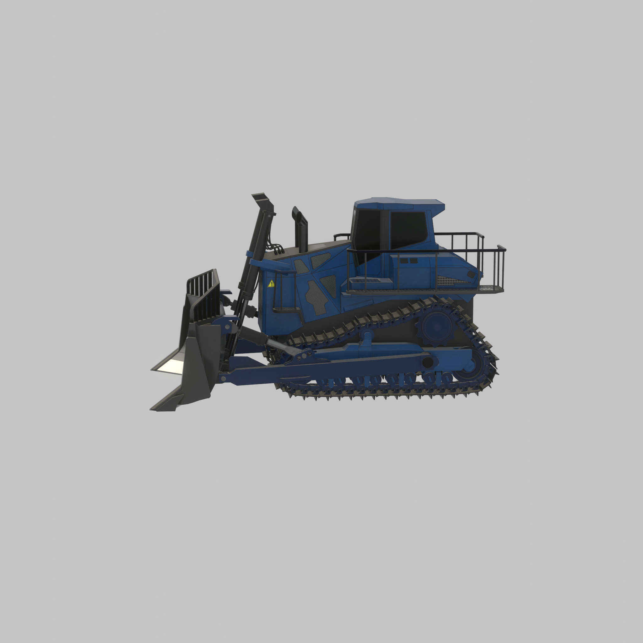 Hydraulic bulldozer tracked construction site vehicle blue Low-poly 3D model_28